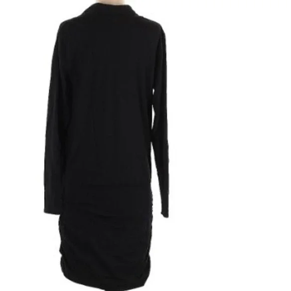 Bobi Los Angeles Black Cowl Neck Ruched Long Sleeve Mini Dress Small-Cotton Blnd - Picture 3 of 10